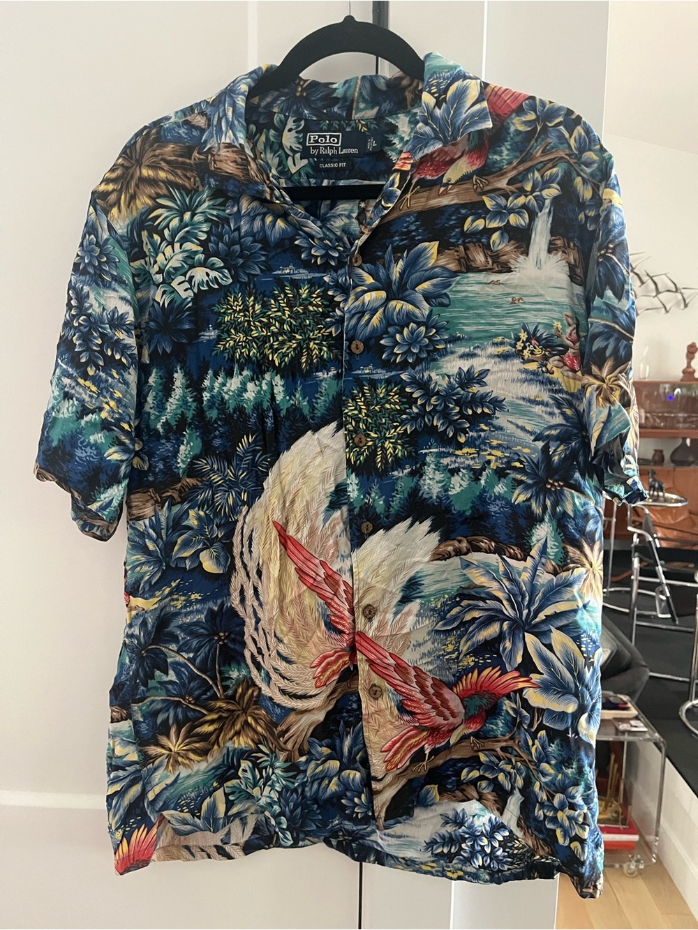 Vtg 90’s Polo by Ralph Lauren Hawaiian Phoenix Camp bird hula ButtonDown Shirt L